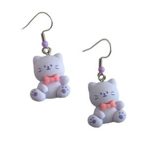 Cartoon Kitty Cat Clay Dangle Hook Earrings